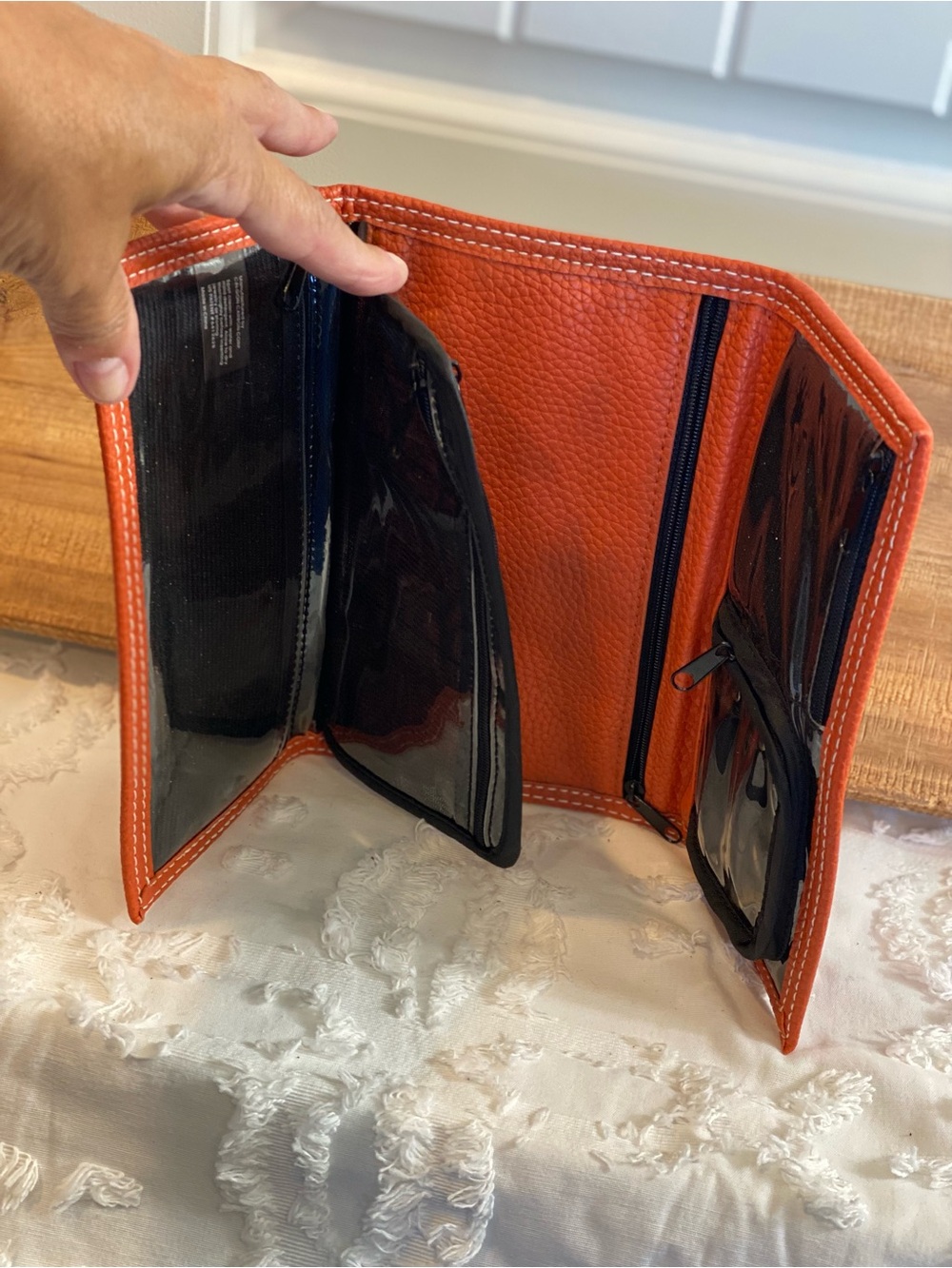 Orange Leather Travel Jewelry Wallet with Silver Ring - Picture 4 of 13